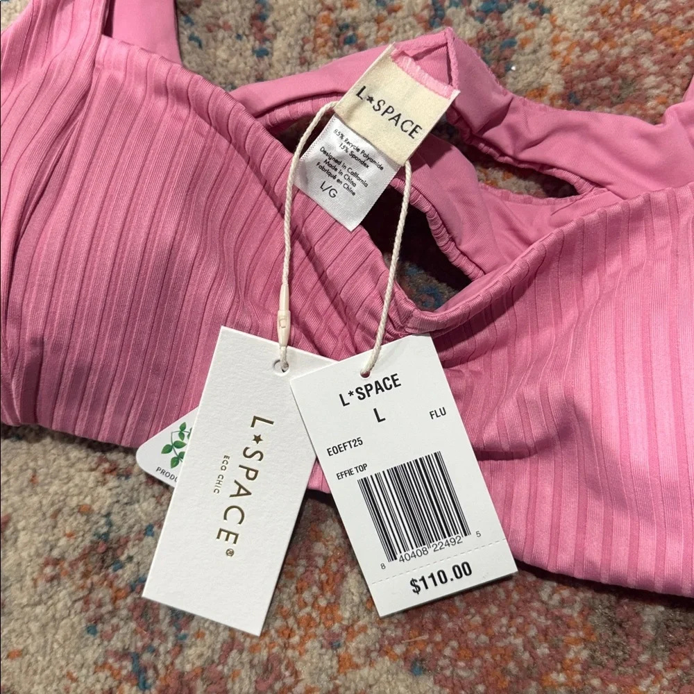 L*Space Bikini 💖 Pink Ribbed Effie Top Size L NWT